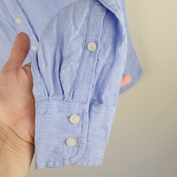 J. Crew Baird McNutt Irish Linen Perfect Button Up Shirt Blue 00P - Picture 5 of 10